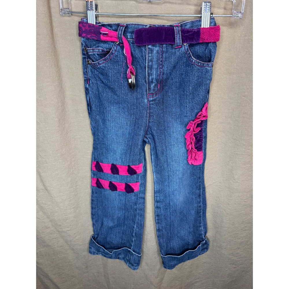 Mary-Kate and Ashley Vintage Y2K Girls Ruffle Embellished Jeans Blue Pink 4T‎